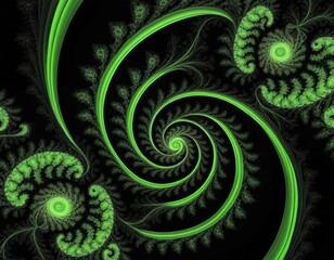 Abstract Green Spiral Fractal Art: Psychedelic Swirling Design with Intricate Details