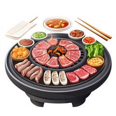 South Korea Korean BBQ 3D Cartoon Style Illustration &ndash; Traditional Grill, Delicious Meat, and Vibrant Korean Cuisine