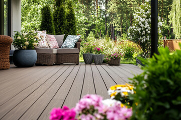 Garden landscape design, house exterior generative AI