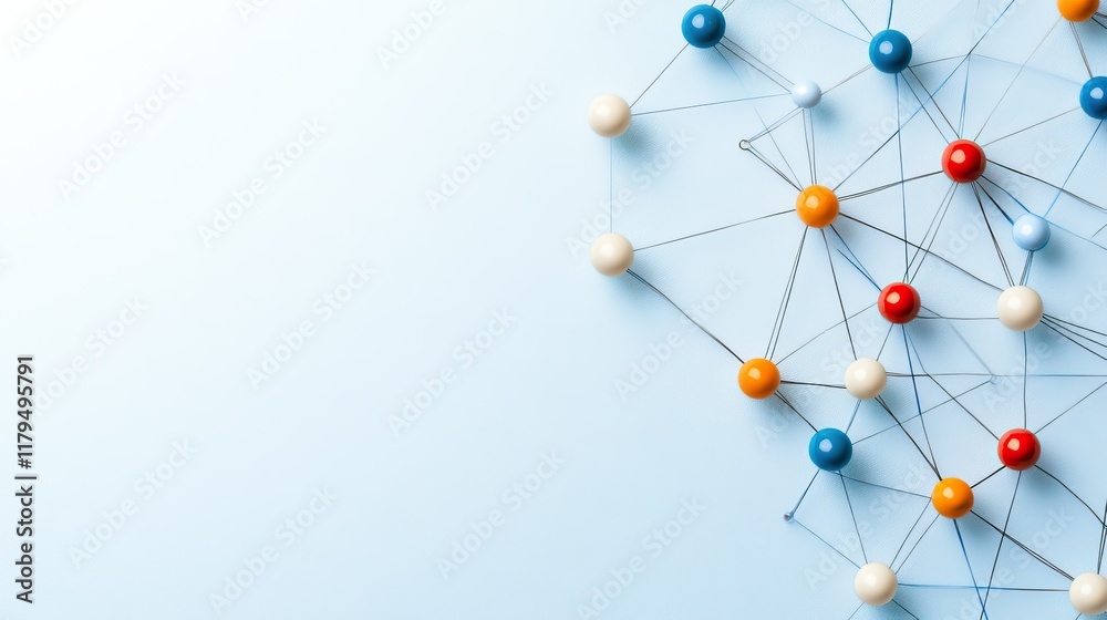 Poster colored pins on a world map create an abstract representation of global connections, highlighting ne