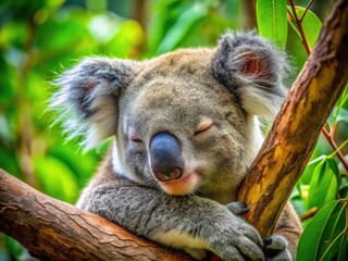 Obraz premium A close-up of a cute, sleeping koala, exemplifying the rule of thirds in stunning Australian wildlife photography.