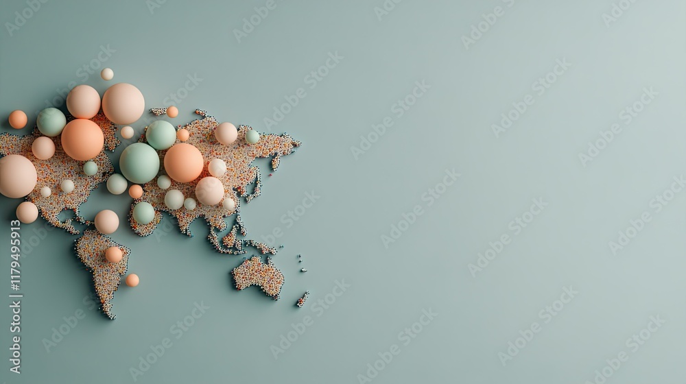 Poster colored pins on a world map create an abstract representation of global connections, highlighting ne