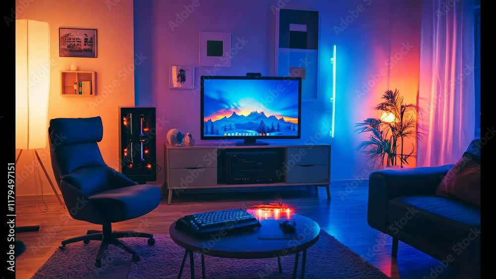 Wall mural cozy home office with computer coding on monitor
