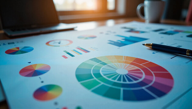 Colorful design graphs on digital workspace, creative analysis