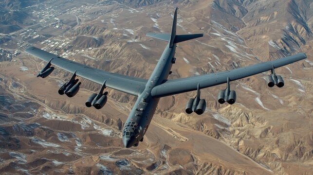 B-52 Stratofortress Bomber Over Desolate Terrain