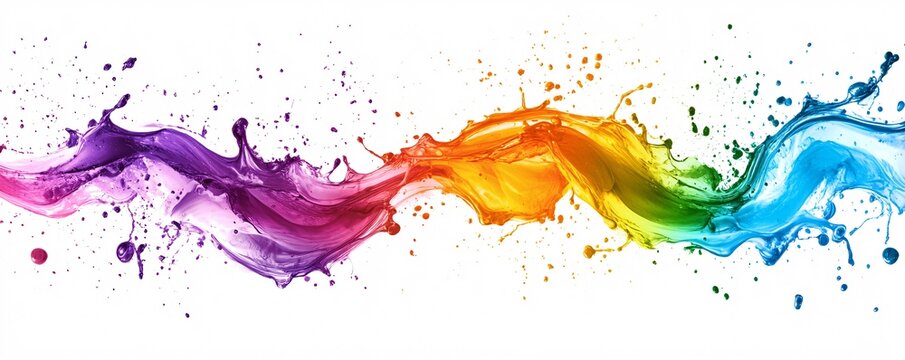 Colorful paint splashing and making a beautiful rainbow wave