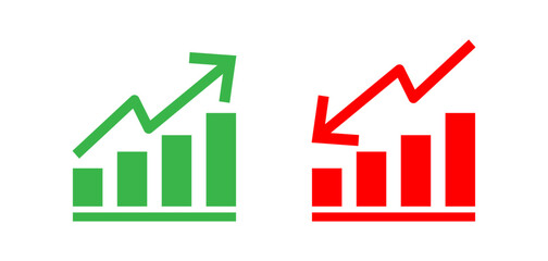 financial business chart showing growth with up arrow and loss in down arrow. Chart with green and red arrows representing increase, decrease. 