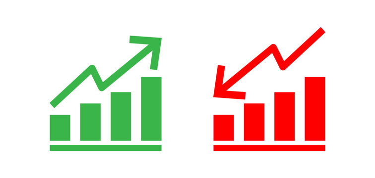 financial business chart showing growth with up arrow and loss in down arrow. Chart with green and red arrows representing increase, decrease. 