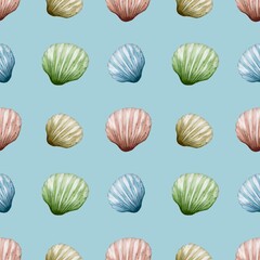 Seamless watercolor shell pattern perfect for fabric and wrapping paper designs