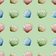 Colorful watercolor shell pattern for fabric and packaging design