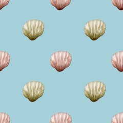 Colorful shell pattern in watercolor for textile and packaging design