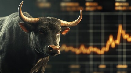 Naklejka premium Bull on the background of the growth chart. Graph growth. Banner. Generated AI