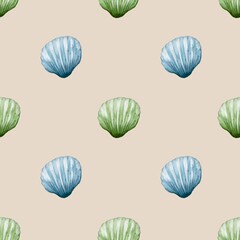 Seamless watercolor shell pattern for textile and packaging design