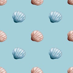 Watercolor seashell pattern for textile and packaging design with seamless coverage