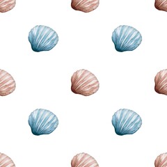 Seamless watercolor shell pattern for textile and packaging design