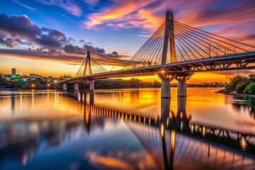 Fototapeta premium Dusk Over Hamilton's ANZAC Parade Bridge: Low Light New Zealand Landscape