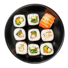  Sushi Rolls with Scampi on a Black Plate &ndash; Fresh, Delicious, and Vibrant Sushi Platter, High-Quality Food Presentation for Culinary and Gourmet Photography