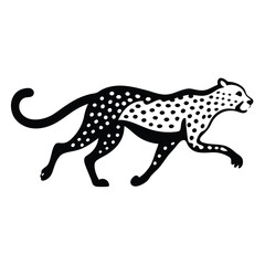 A cheetah running at full speed in a savanna landscape, showcasing its spots and agility, vector style.