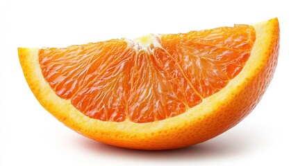 A juicy slice of orange fruit isolated on white background.