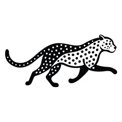 A cheetah running at full speed in a savanna landscape, showcasing its spots and agility, vector style.