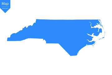Blue map of North Carolina isolated on white background. Vector illustration eps10.	
