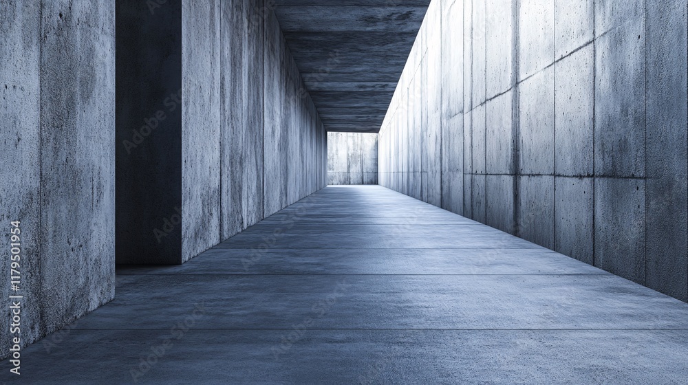 Poster empty concrete corridor leading to the light with perspective floor and walls