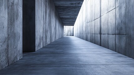 Empty concrete corridor leading to the light with perspective floor and walls