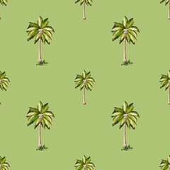 Bright green pattern featuring hand-painted palm trees for textiles and packaging