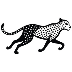 A cheetah running at full speed in a savanna landscape, showcasing its spots and agility, vector style.