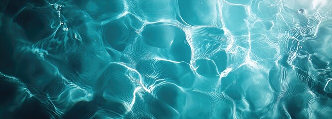 A transparent blue water surface with ripples, bubbles, ideal for summer and skincare themes.