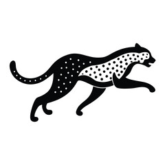 A cheetah running at full speed in a savanna landscape, showcasing its spots and agility, vector style.