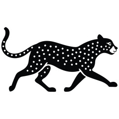 A cheetah running at full speed in a savanna landscape, showcasing its spots and agility, vector style.