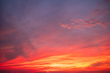 Sky,sunset, beautiful , luxury soft gradient orange gold clouds and sunlight on the blue sky perfect for the background, Sunrise on morning or everning in winter warm time ,Twilight summer,silhouette
