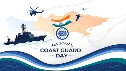 National Coast Guard Day: Coast Guard Day, Indian Coast Guard Day Banner, Poster, Happy Coast Guard Day. Banner, Post. Story.
