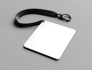 A white square with a black chain hanging from it. The chain is attached to a key chain. Empty space for logo or text, mockup