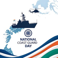 National Coast Guard Day: Coast Guard Day, Indian Coast Guard Day Banner, Poster, Happy Coast Guard Day. Banner, Post. Story.
