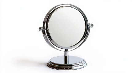 Fototapeta premium A circular vanity mirror with adjustable angles, isolated on a white background,