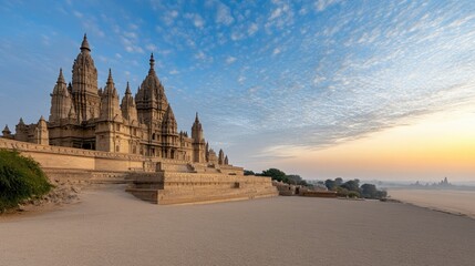 A charming royal cemetery displaying stunning golden domes and ancient columns under clear blue skies