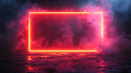 Red neon glowing frame isolated on black background. Perfect for design, technology, and futuristic themes