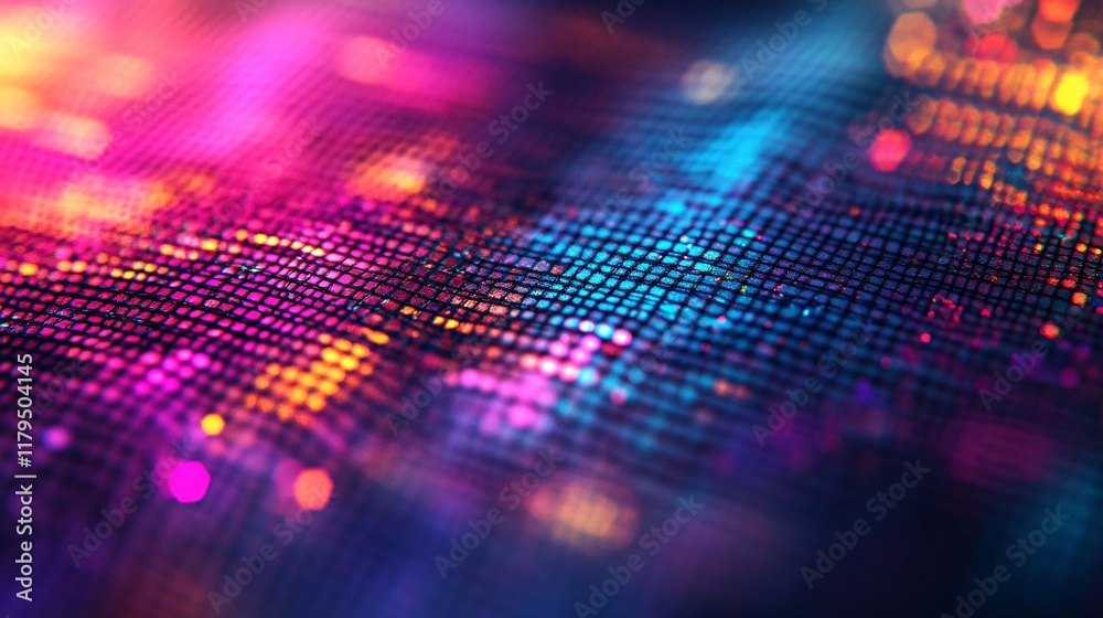 Poster Wavy surface with colorful bokeh lights creating festive atmosphere