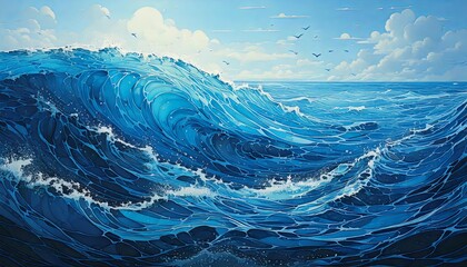 A close-up shot of the mesmerizing cobalt blue ocean, capturing the intricate patterns formed by the waves