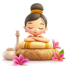 Thailand Thai Massage 3D Cartoon Style Illustration &ndash; Traditional Thai Massage Concept, Relaxation and Wellness