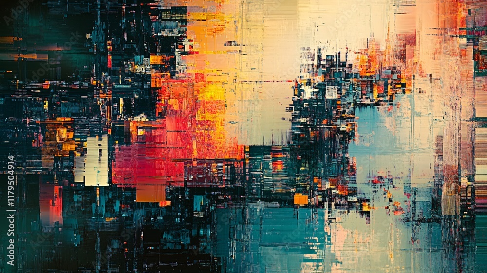 Aufkleber Abstract glitch art background showing pixel sorting effect and digital distortion