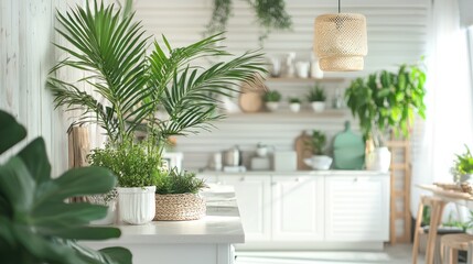 Serene Indoor Garden: Lush Greenery in a Bright Kitchen
