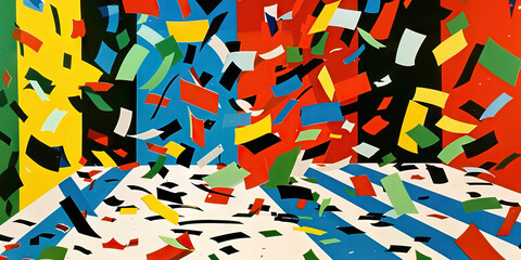 Abstract Composition with Multicolored Geometric Shapes