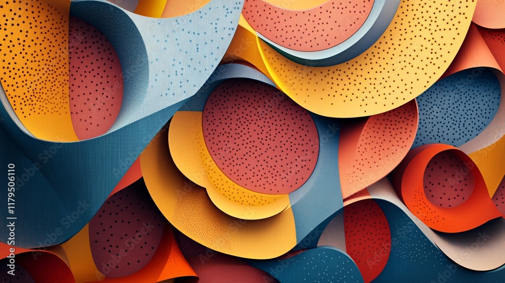 Aufkleber colorful abstract background with flowing shapes and perforated textures