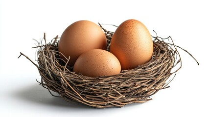 Easter eggs in nest on isolated background