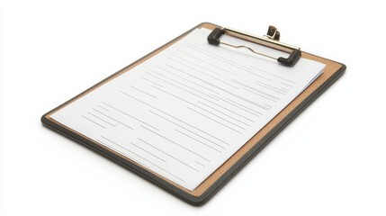 A clipboard with a blank patient intake form, isolated on a bright white background,