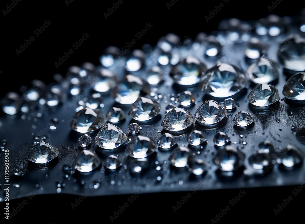 Aufkleber close-up of water droplets on a dark surface, glistening and reflecting light. the image showcases t