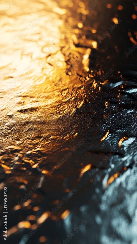 Aufkleber Golden light reflecting on textured surface creating abstract pattern